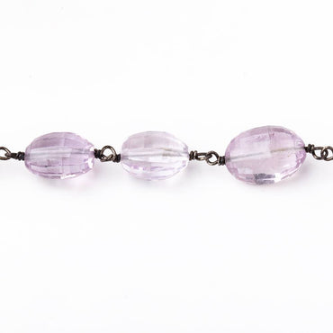 11-12mm Pink Amethyst Faceted Oval Beads on Black Gold over .925 Silver Chain (ONLINE ORDER ONLY)