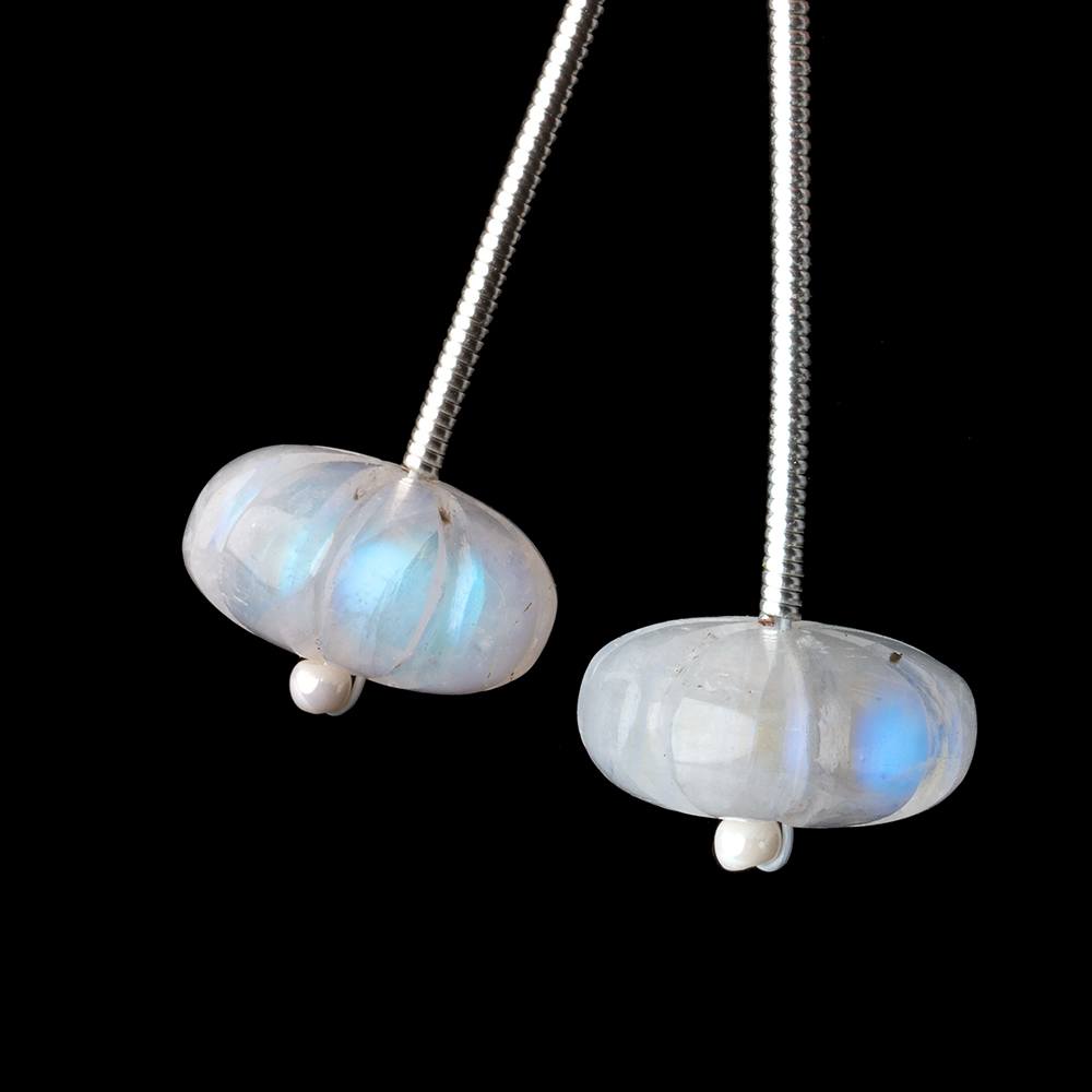 11-12mm Rainbow Moonstone Carved Melon Focals Set of 2 Beads (ONLINE ORDER ONLY)