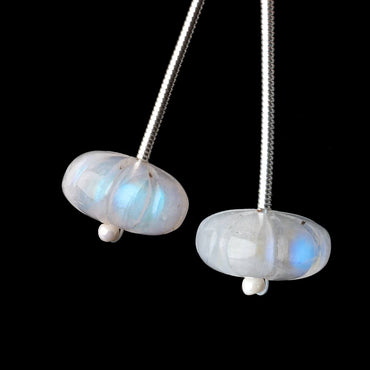 11-12mm Rainbow Moonstone Carved Melon Focals Set of 2 Beads (ONLINE ORDER ONLY)