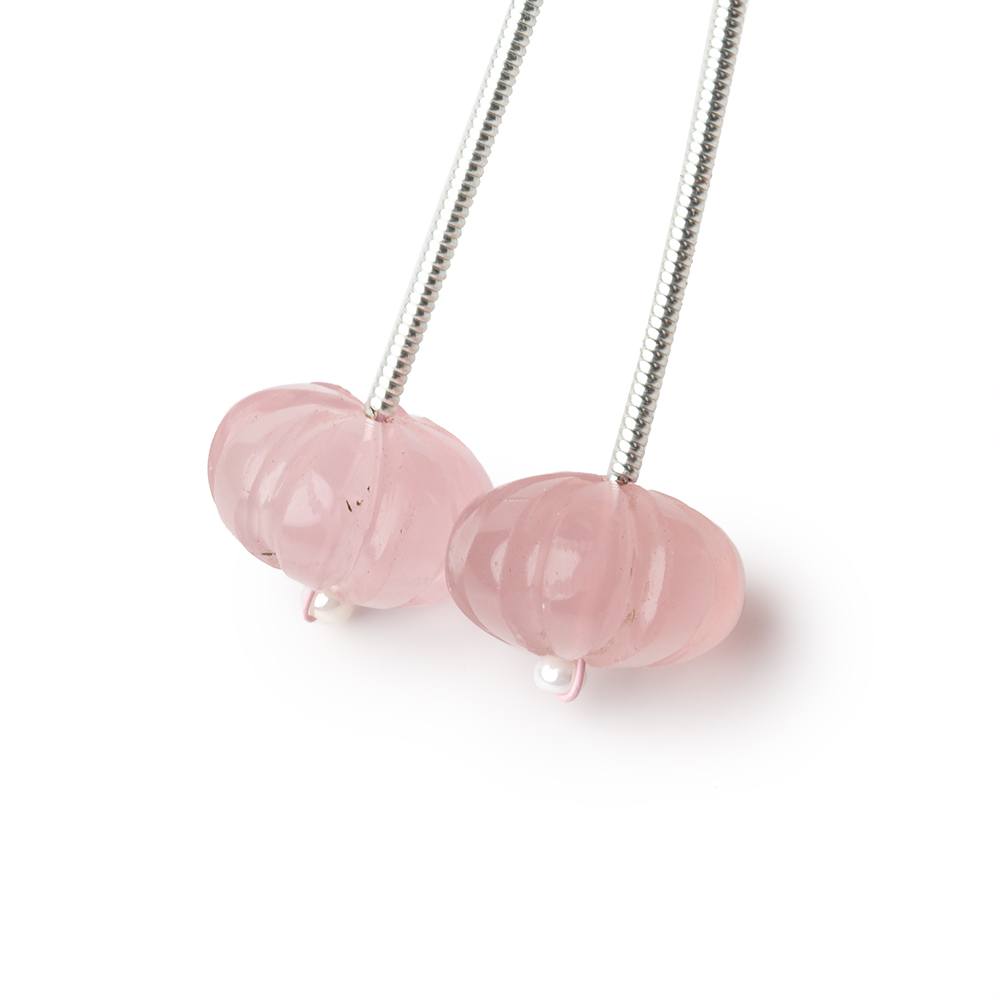 11-12mm Rose Quartz Carved Melon Focals Set of 2 Beads (ONLINE ORDER ONLY)