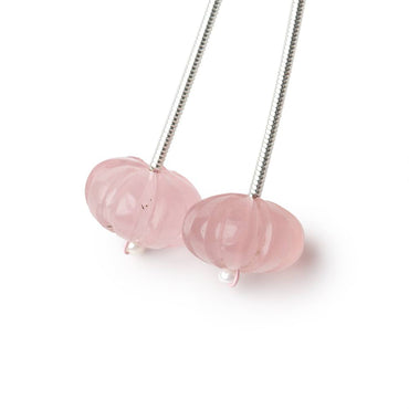 11-12mm Rose Quartz Carved Melon Focals Set of 2 Beads (ONLINE ORDER ONLY)