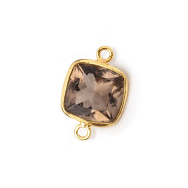 11-12mm Vermeil Bezel Smoky Quartz Pavilion Faceted Cushion Connector 1 piece (ONLINE ORDER ONLY)