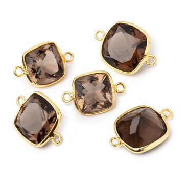 11-12mm Vermeil Bezel Smoky Quartz Pavilion Faceted Cushion Connector 1 piece (ONLINE ORDER ONLY)