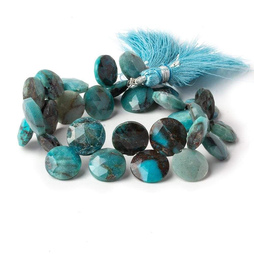 11-13mm Chrysocolla Top Drilled Faceted Coins 7.5 inch 28 Beads AA (ONLINE ORDER ONLY)