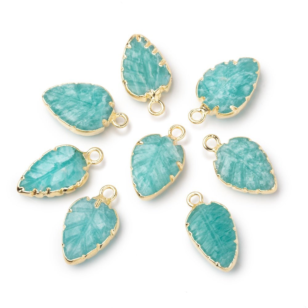 12-13mm Gold Leafed Amazonite Carved Leaf Focal 1 piece (ONLINE ORDER ONLY)