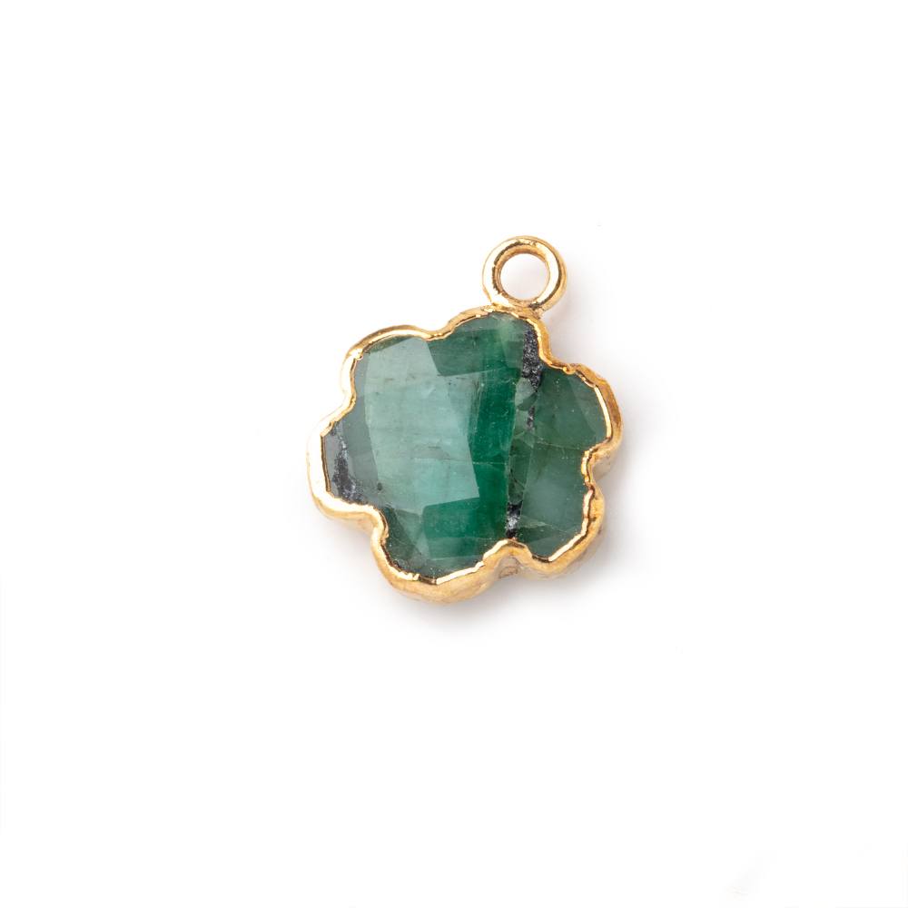 12-13mm Gold Leafed Emerald Faceted Flower Focal Pendant 1 piece (ONLINE ORDER ONLY)