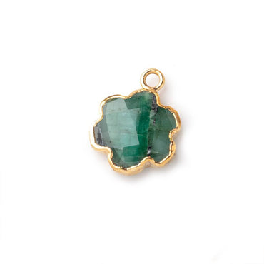 12-13mm Gold Leafed Emerald Faceted Flower Focal Pendant 1 piece (ONLINE ORDER ONLY)