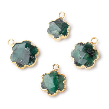 12-13mm Gold Leafed Emerald Faceted Flower Focal Pendant 1 piece (ONLINE ORDER ONLY)