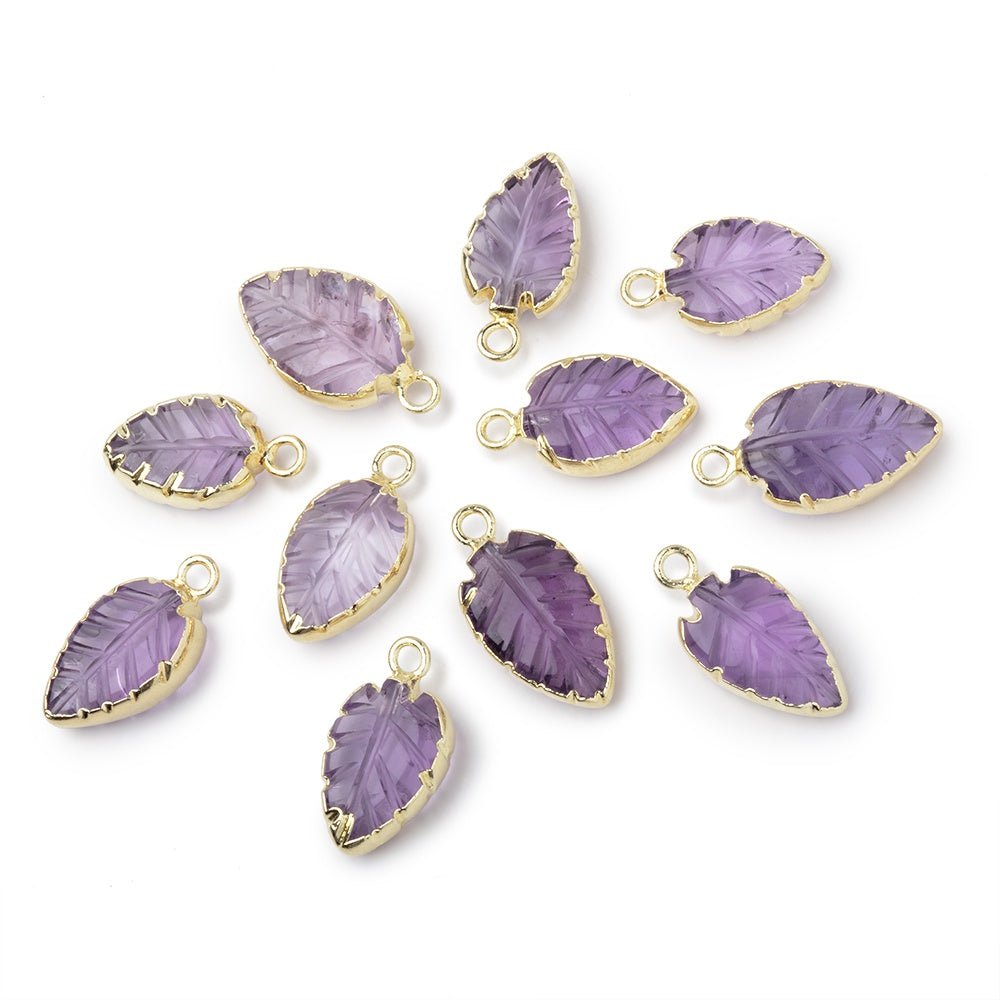 11-13mm Gold Leafed Pink Amethyst Carved Leaf Focal 1 piece (ONLINE ORDER ONLY)