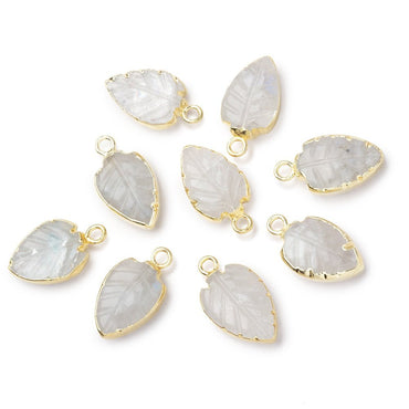 11-13mm Gold Leafed Rainbow Moonstone Carved Leaf Focal 1 piece (ONLINE ORDER ONLY)