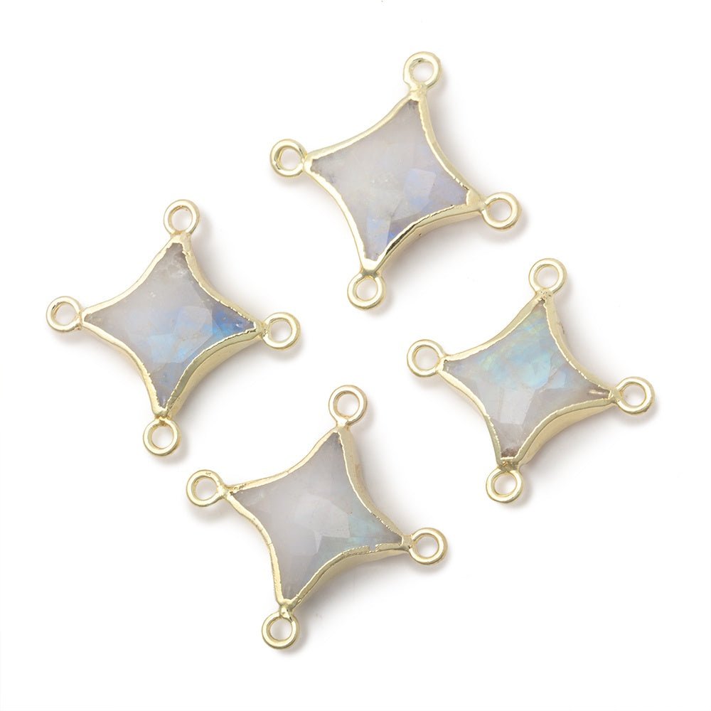 11-14mm Gold Leaf Rainbow Moonstone 4 Point Star Focal 4 Ring Connector (ONLINE ORDER ONLY)