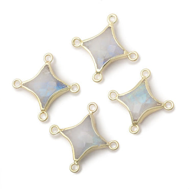 11-14mm Gold Leaf Rainbow Moonstone 4 Point Star Focal 4 Ring Connector (ONLINE ORDER ONLY)