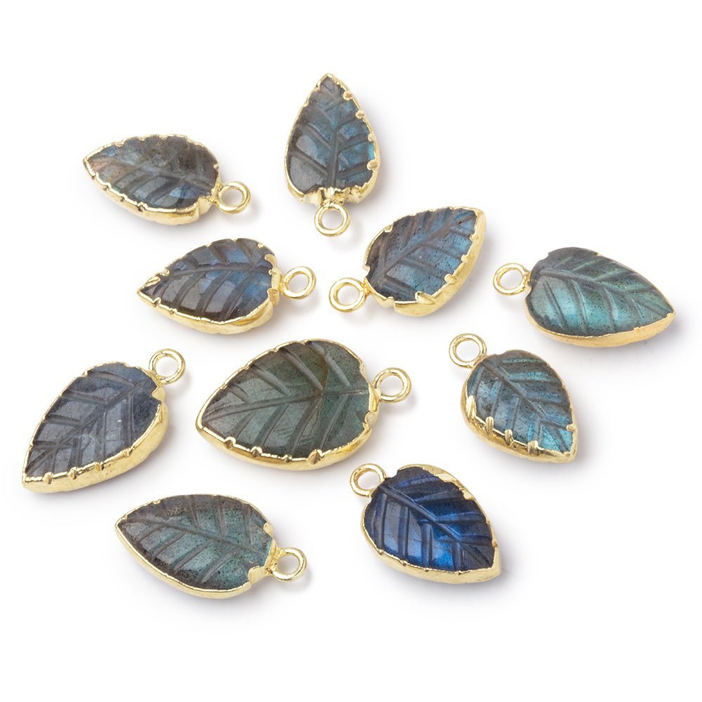 11-14mm Gold Leafed Labradorite Carved Leaf Focal 1 piece (ONLINE ORDER ONLY)
