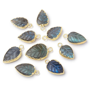 11-14mm Gold Leafed Labradorite Carved Leaf Focal 1 piece (ONLINE ORDER ONLY)
