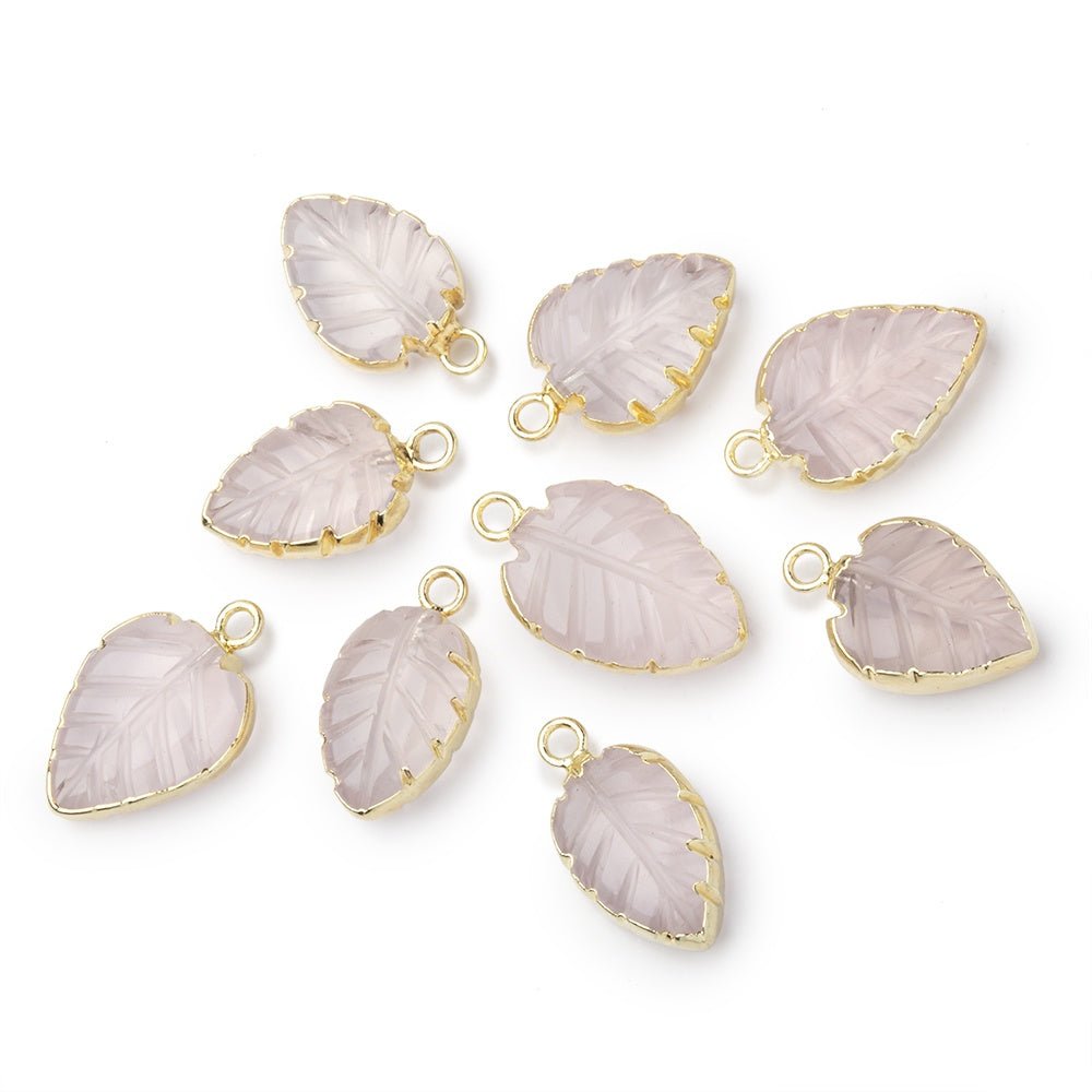 11-15mm Gold Leafed Rose Quartz Carved Leaf Focal 1 piece (ONLINE ORDER ONLY)