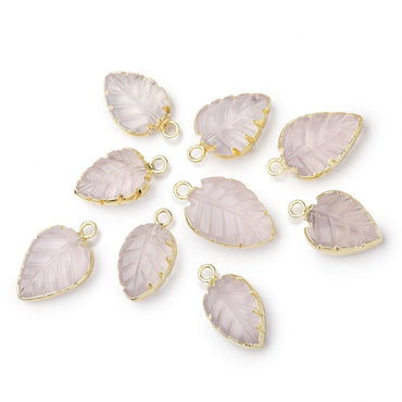 11-15mm Gold Leafed Rose Quartz Carved Leaf Focal 1 piece (ONLINE ORDER ONLY)
