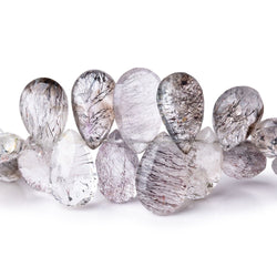 11-16mm Moss Amethyst & Tourmalinated Quartz Faceted Pears 7.5 inch 47 pcs (ONLINE ORDER ONLY)