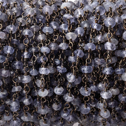 3mm Iolite faceted rondelle Black Gold Chain by the foot 36 pieces (ONLINE ORDER ONLY)