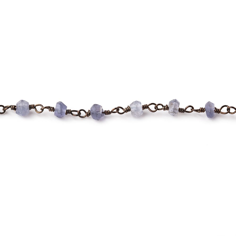 3mm Iolite faceted rondelle Black Gold Chain by the foot 36 pieces (ONLINE ORDER ONLY)