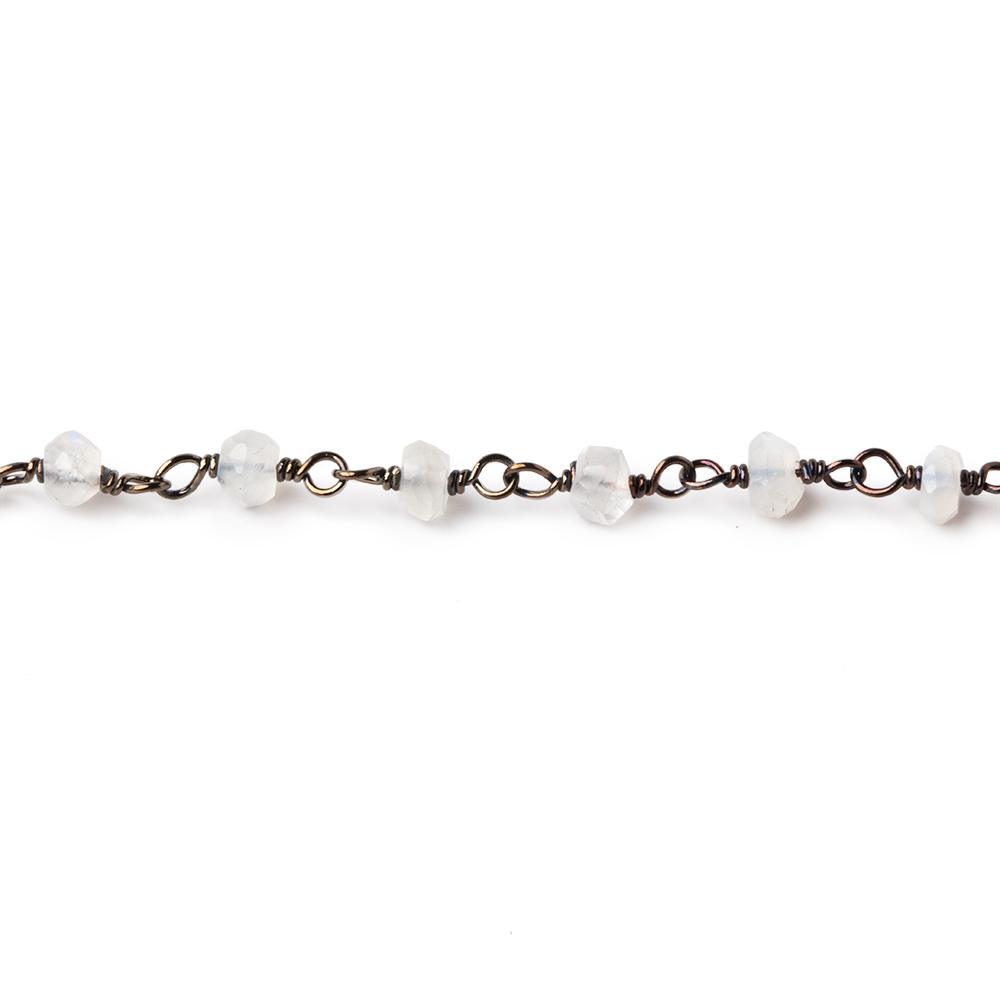 3mm Rainbow & White Moonstone faceted rondelle Black Gold Chain by the foot 36 pcs (ONLINE ORDER ONLY)
