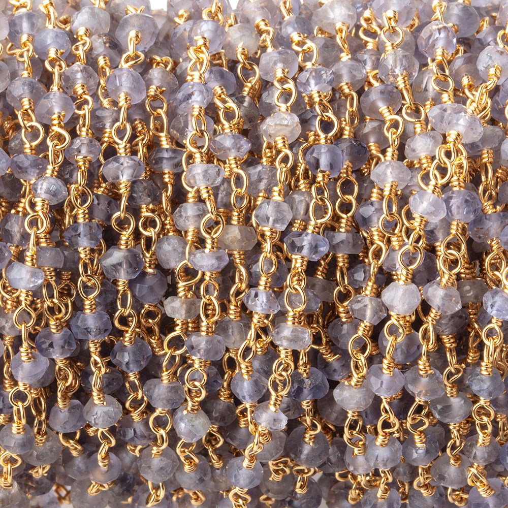 3mm Iolite faceted rondelle Gold Chain by the foot 36 pieces (ONLINE ORDER ONLY)