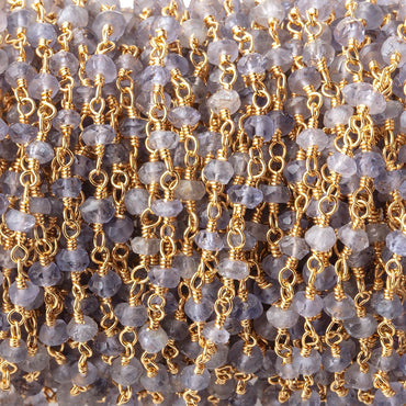 3mm Iolite faceted rondelle Gold Chain by the foot 36 pieces (ONLINE ORDER ONLY)