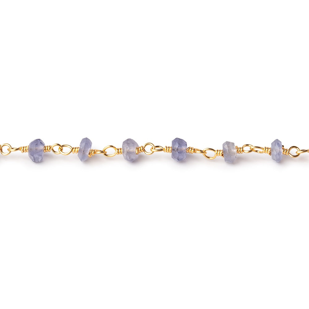3mm Iolite faceted rondelle Gold Chain by the foot 36 pieces (ONLINE ORDER ONLY)