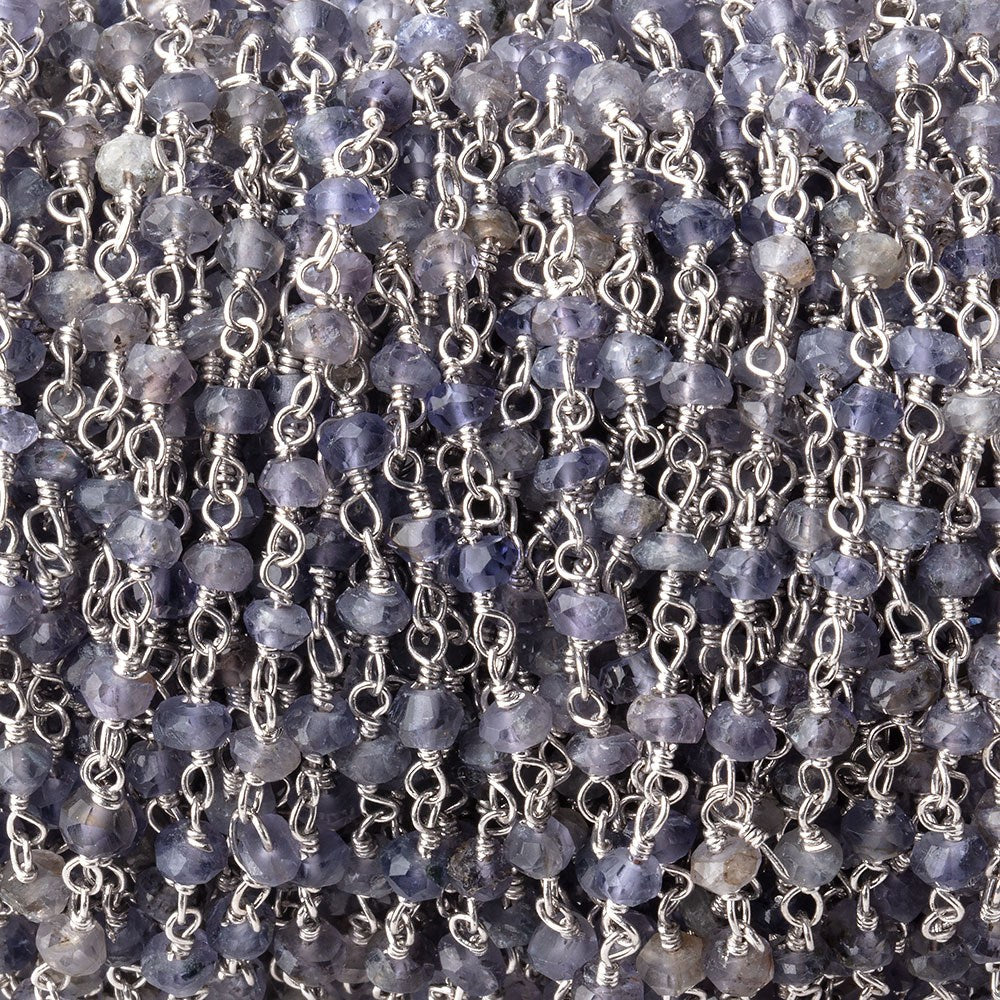 3mm Iolite faceted rondelle Silver Chain by the foot 36 pieces (ONLINE ORDER ONLY)