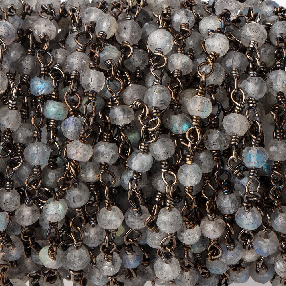 3mm Labradorite faceted rondelle Black Gold Chain by the foot 36 pieces (ONLINE ORDER ONLY)