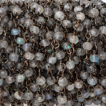 3mm Labradorite faceted rondelle Black Gold Chain by the foot 36 pieces (ONLINE ORDER ONLY)