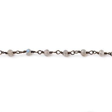 3mm Labradorite faceted rondelle Black Gold Chain by the foot 36 pieces (ONLINE ORDER ONLY)