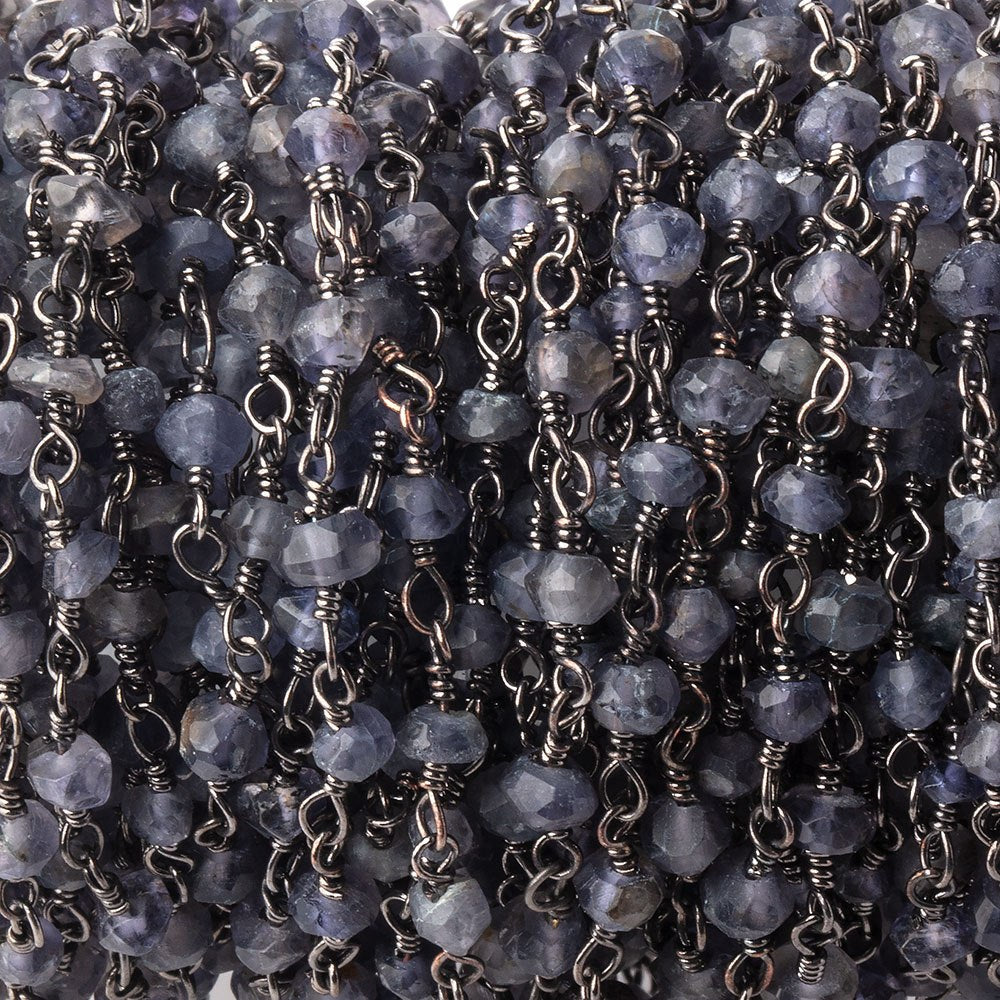 3mm Iolite faceted rondelle Black Gold Chain by the foot 39 pieces (ONLINE ORDER ONLY)