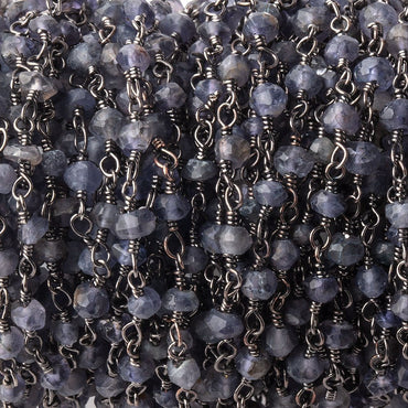 3mm Iolite faceted rondelle Black Gold Chain by the foot 39 pieces (ONLINE ORDER ONLY)