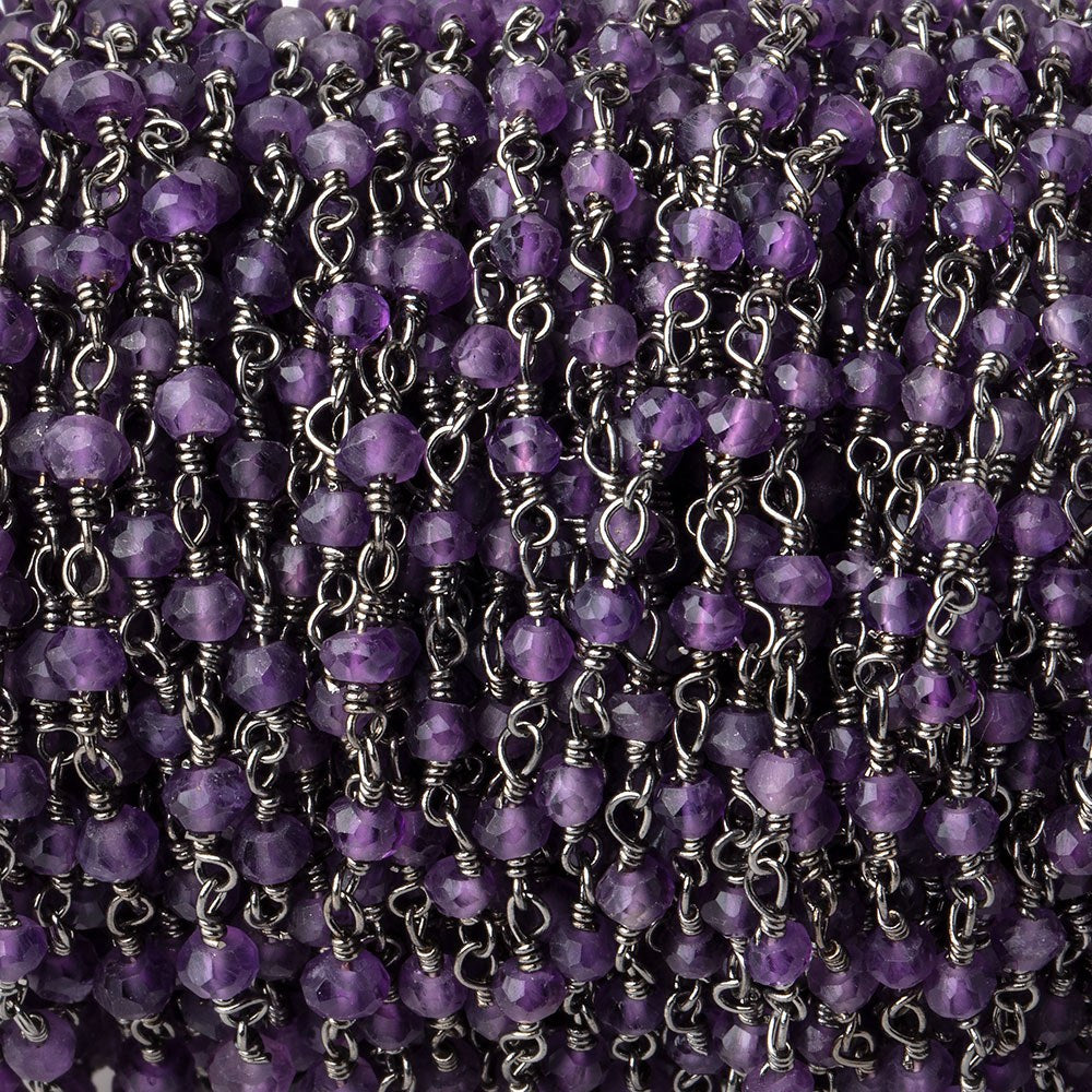 3mm Amethyst faceted rondelle Black Gold Chain by the foot 36 pieces (ONLINE ORDER ONLY)