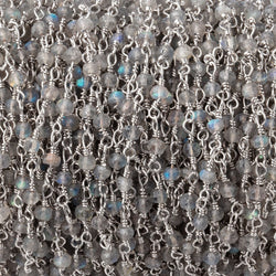 3mm Labradorite faceted rondelle Silver Plated Chain (ONLINE ORDER ONLY)