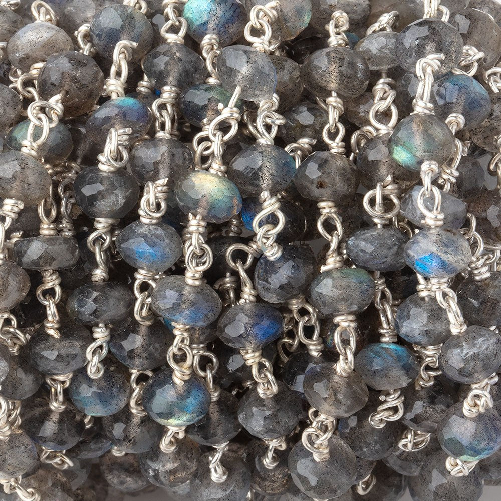 6mm Labradorite faceted rondelle beads on .925 Sterling Silver Chain (ONLINE ORDER ONLY)