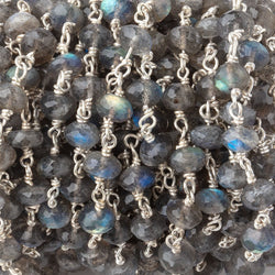 6mm Labradorite faceted rondelle beads on .925 Sterling Silver Chain (ONLINE ORDER ONLY)