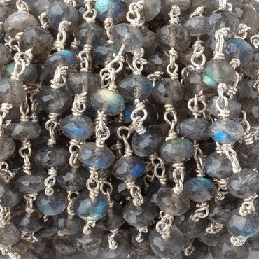 6mm Labradorite faceted rondelle beads on .925 Sterling Silver Chain (ONLINE ORDER ONLY)