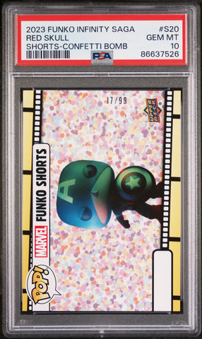 2023 UPPER DECK FUNKO POP MARVEL  SHORTS RED SKULL SHORTSCONFETTI BOMB #S20  PSA 10 (Online Order Only)