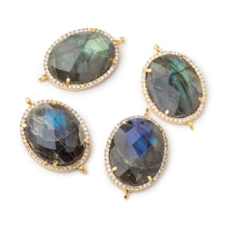 22x18mm Vermeil Bezeled White CZ & Labradorite Oval Connector 1 pc (ONLINE ORDER ONLY)