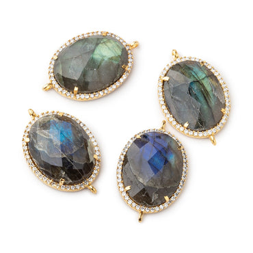 22x18mm Vermeil Bezeled White CZ & Labradorite Oval Connector 1 pc (ONLINE ORDER ONLY)