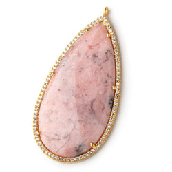 50x25mm Vermeil Bezeled White CZ & Pink Opal Faceted Pear Pendant 1 piece (ONLINE ORDER ONLY)