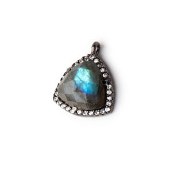 15.5mm Black Gold Bezeled White CZ & Labradorite Triangle Pendant 1 piece (ONLINE ORDER ONLY)