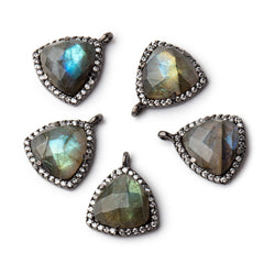 15.5mm Black Gold Bezeled White CZ & Labradorite Triangle Pendant 1 piece (ONLINE ORDER ONLY)