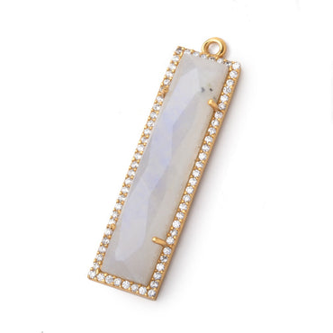 39x10.5mm Vermeil Bezel White CZ & Rainbow Moonstone Bar 1 Pendant (ONLINE ORDER ONLY)