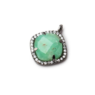 12.5mm Black Gold Bezel White CZ & Chrysoprase Cushion Pendant 1pc (ONLINE ORDER ONLY)