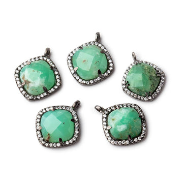 12.5mm Black Gold Bezel White CZ & Chrysoprase Cushion Pendant 1pc (ONLINE ORDER ONLY)