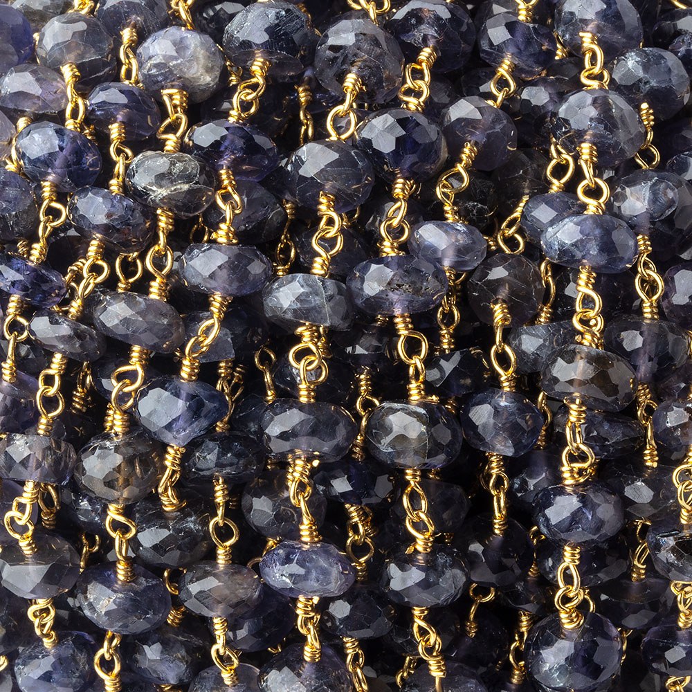 6mm Iolite faceted rondelle Gold Chain by the foot 30 pcs (ONLINE ORDER ONLY)