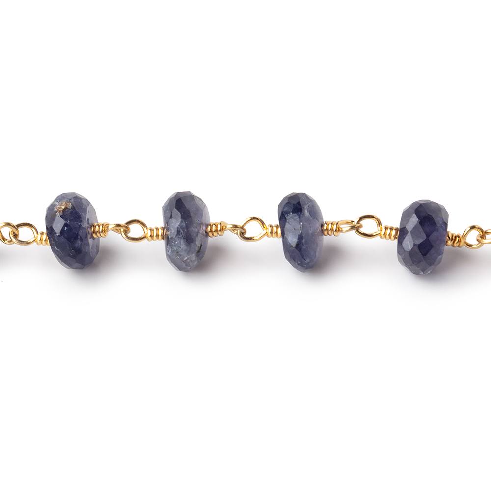 6mm Iolite faceted rondelle Gold Chain by the foot 30 pcs (ONLINE ORDER ONLY)