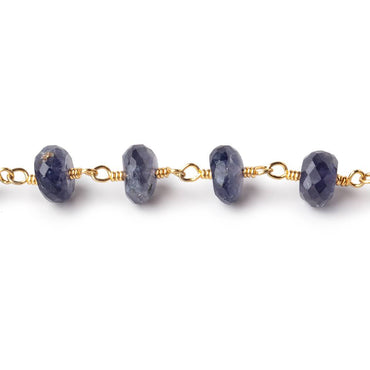 6mm Iolite faceted rondelle Gold Chain by the foot 30 pcs (ONLINE ORDER ONLY)